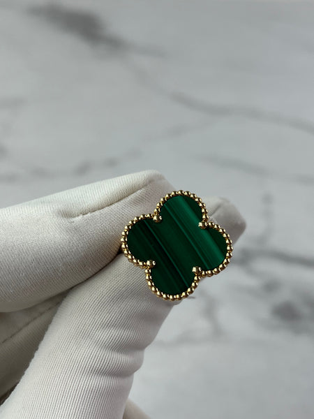 VAN CLEEF & ARPELS 18K Yellow Gold Malachite Magic Alhambra Ring Size 55