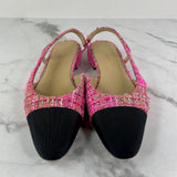 CHANEL Pink Tweed CC Logo Flats Size 37