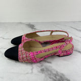 CHANEL Pink Tweed CC Logo Flats Size 37