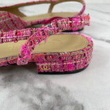 CHANEL Pink Tweed CC Logo Flats Size 37