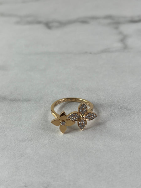 LOUIS VUITTON 18K Pink Gold Diamond Star Blossom Ring Size 56 (US 7.5)