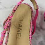 CHANEL Pink Tweed CC Logo Flats Size 37