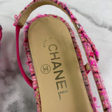 CHANEL Pink Tweed CC Logo Flats Size 37