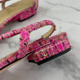 CHANEL Pink Tweed CC Logo Flats Size 37