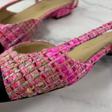 CHANEL Pink Tweed CC Logo Flats Size 37