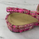 CHANEL Pink Tweed CC Logo Flats Size 37