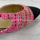 CHANEL Pink Tweed CC Logo Flats Size 37