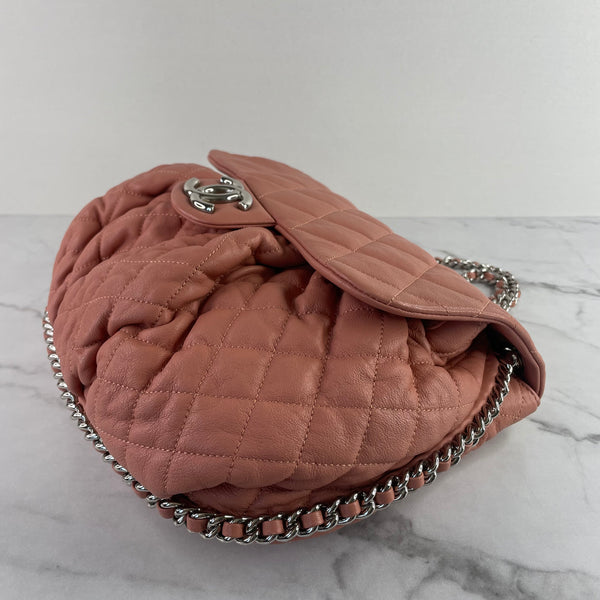 CHANEL Pink Quilted Large Chain Around Flap Crossbody/Shoulder Bag