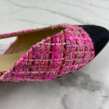 CHANEL Pink Tweed CC Logo Flats Size 37