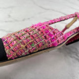 CHANEL Pink Tweed CC Logo Flats Size 37