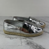 CHANEL Silver Metallic Laminated CC Espadrilles Size 37