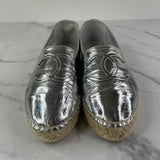 CHANEL Silver Metallic Laminated CC Espadrilles Size 37