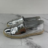 CHANEL Silver Metallic Laminated CC Espadrilles Size 37