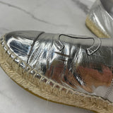 CHANEL Silver Metallic Laminated CC Espadrilles Size 37