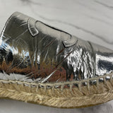 CHANEL Silver Metallic Laminated CC Espadrilles Size 37