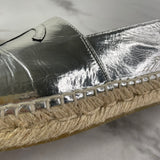 CHANEL Silver Metallic Laminated CC Espadrilles Size 37