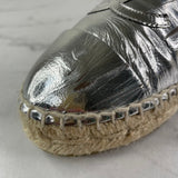 CHANEL Silver Metallic Laminated CC Espadrilles Size 37