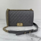 CHANEL Grey Caviar Quilted Medium Boy Flap Bag