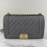 CHANEL Grey Caviar Quilted Medium Boy Flap Bag