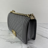 CHANEL Grey Caviar Quilted Medium Boy Flap Bag