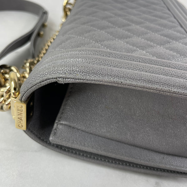 CHANEL Grey Caviar Quilted Medium Boy Flap Bag