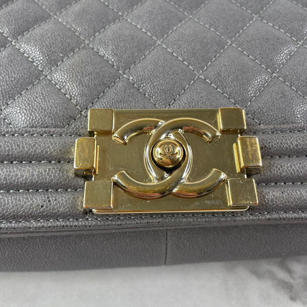 CHANEL Grey Caviar Quilted Medium Boy Flap Bag