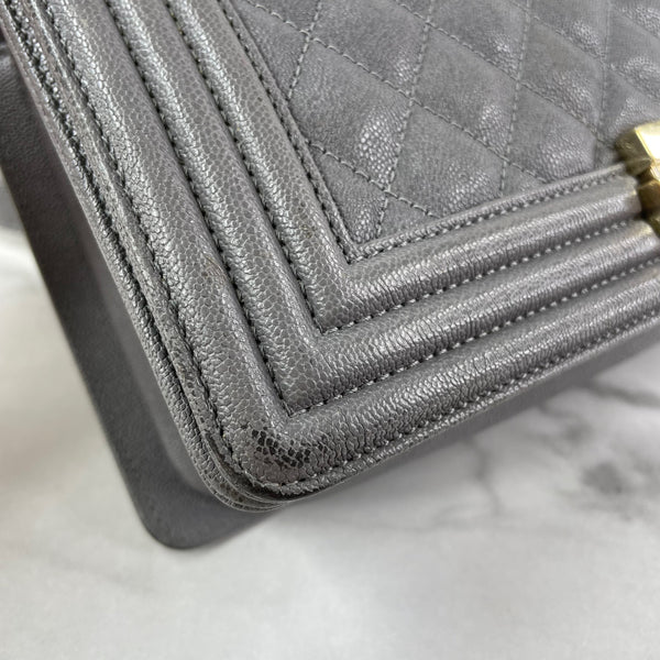 CHANEL Grey Caviar Quilted Medium Boy Flap Bag