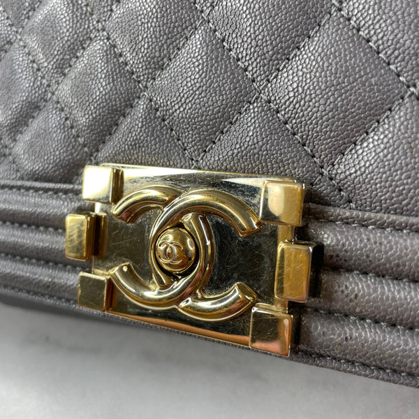 CHANEL Grey Caviar Quilted Medium Boy Flap Bag