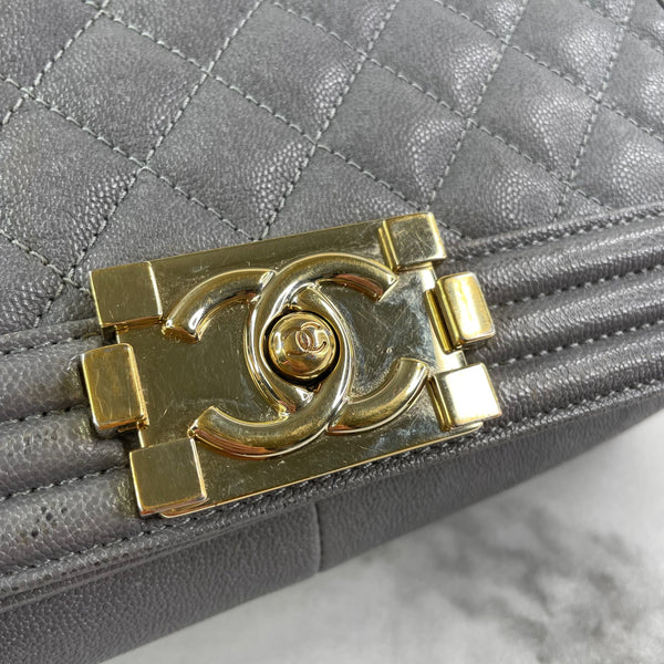 CHANEL Grey Caviar Quilted Medium Boy Flap Bag