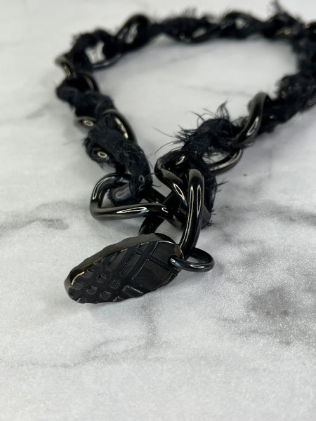 Burberry Black Check Pendant Chain Necklace