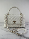 CHANEL White Caviar Quilted Medium Coco Handle Shoulder Flap Bag