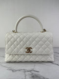 CHANEL White Caviar Quilted Medium Coco Handle Shoulder Flap Bag