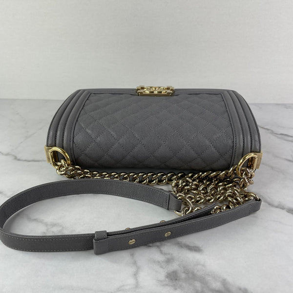 CHANEL Grey Caviar Quilted Medium Boy Flap Bag