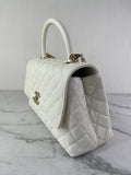 CHANEL White Caviar Quilted Medium Coco Handle Shoulder Flap Bag