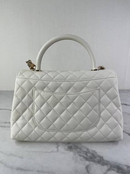CHANEL White Caviar Quilted Medium Coco Handle Shoulder Flap Bag