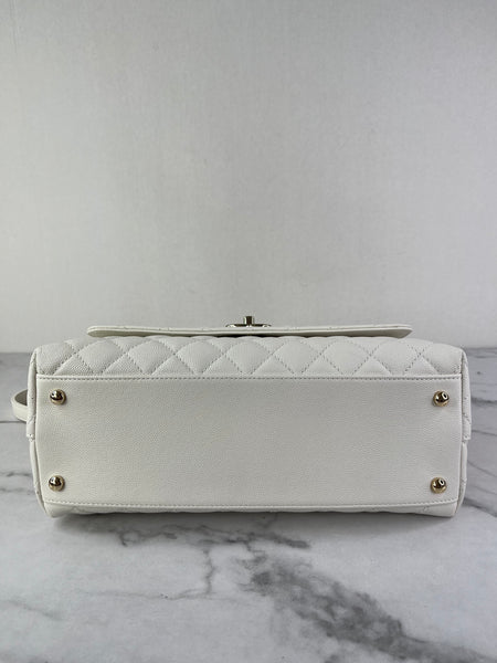 CHANEL White Caviar Quilted Medium Coco Handle Shoulder Flap Bag