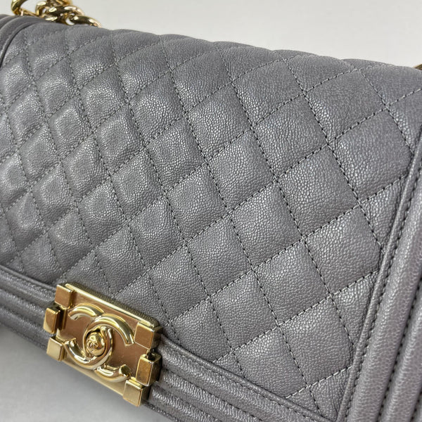 CHANEL Grey Caviar Quilted Medium Boy Flap Bag