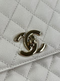 CHANEL White Caviar Quilted Medium Coco Handle Shoulder Flap Bag