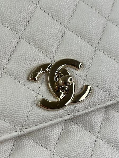 CHANEL White Caviar Quilted Medium Coco Handle Shoulder Flap Bag