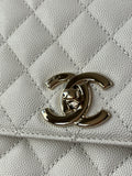 CHANEL White Caviar Quilted Medium Coco Handle Shoulder Flap Bag