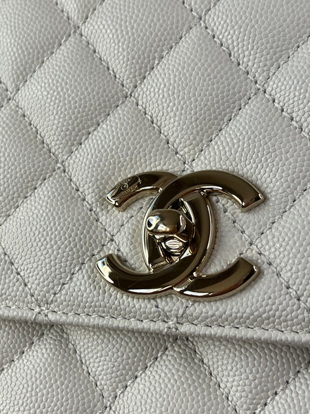 CHANEL White Caviar Quilted Medium Coco Handle Shoulder Flap Bag
