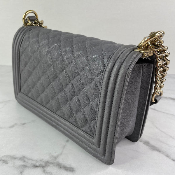 CHANEL Grey Caviar Quilted Medium Boy Flap Bag