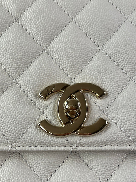 CHANEL White Caviar Quilted Medium Coco Handle Shoulder Flap Bag