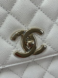 CHANEL White Caviar Quilted Medium Coco Handle Shoulder Flap Bag