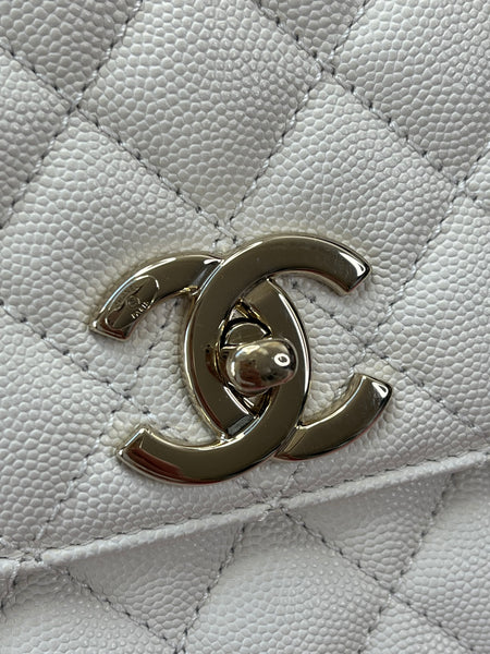 CHANEL White Caviar Quilted Medium Coco Handle Shoulder Flap Bag