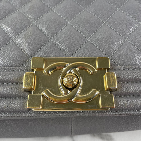 CHANEL Grey Caviar Quilted Medium Boy Flap Bag