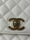 CHANEL White Caviar Quilted Medium Coco Handle Shoulder Flap Bag