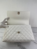 CHANEL White Caviar Quilted Medium Coco Handle Shoulder Flap Bag