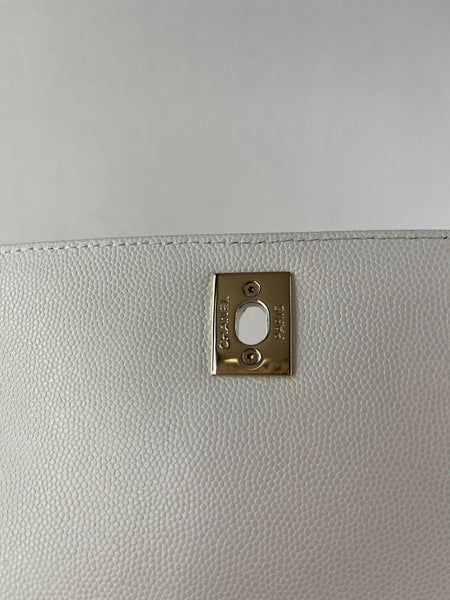 CHANEL White Caviar Quilted Medium Coco Handle Shoulder Flap Bag