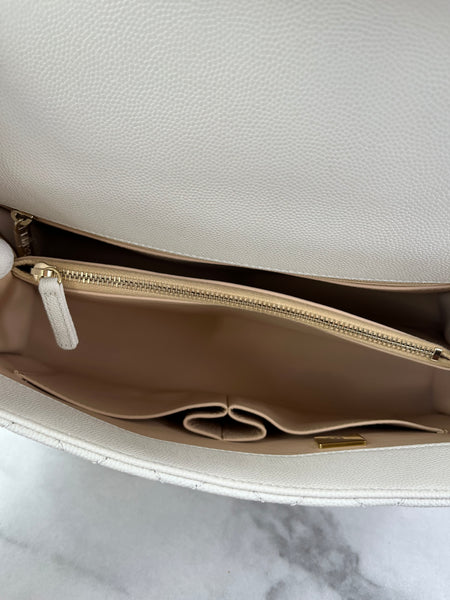 CHANEL White Caviar Quilted Medium Coco Handle Shoulder Flap Bag